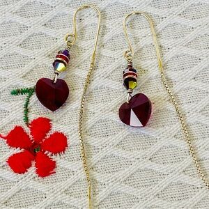 Like New Swarovski Crystal Heart Silver Drop Earrings